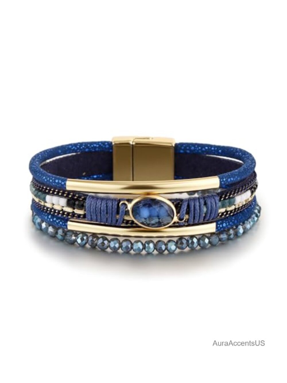 Leather Wrap Bracelet for Women Boho Layered Cuff Bangle Silver Hardware
